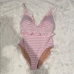 J Crew Ruffle pink/white one piece